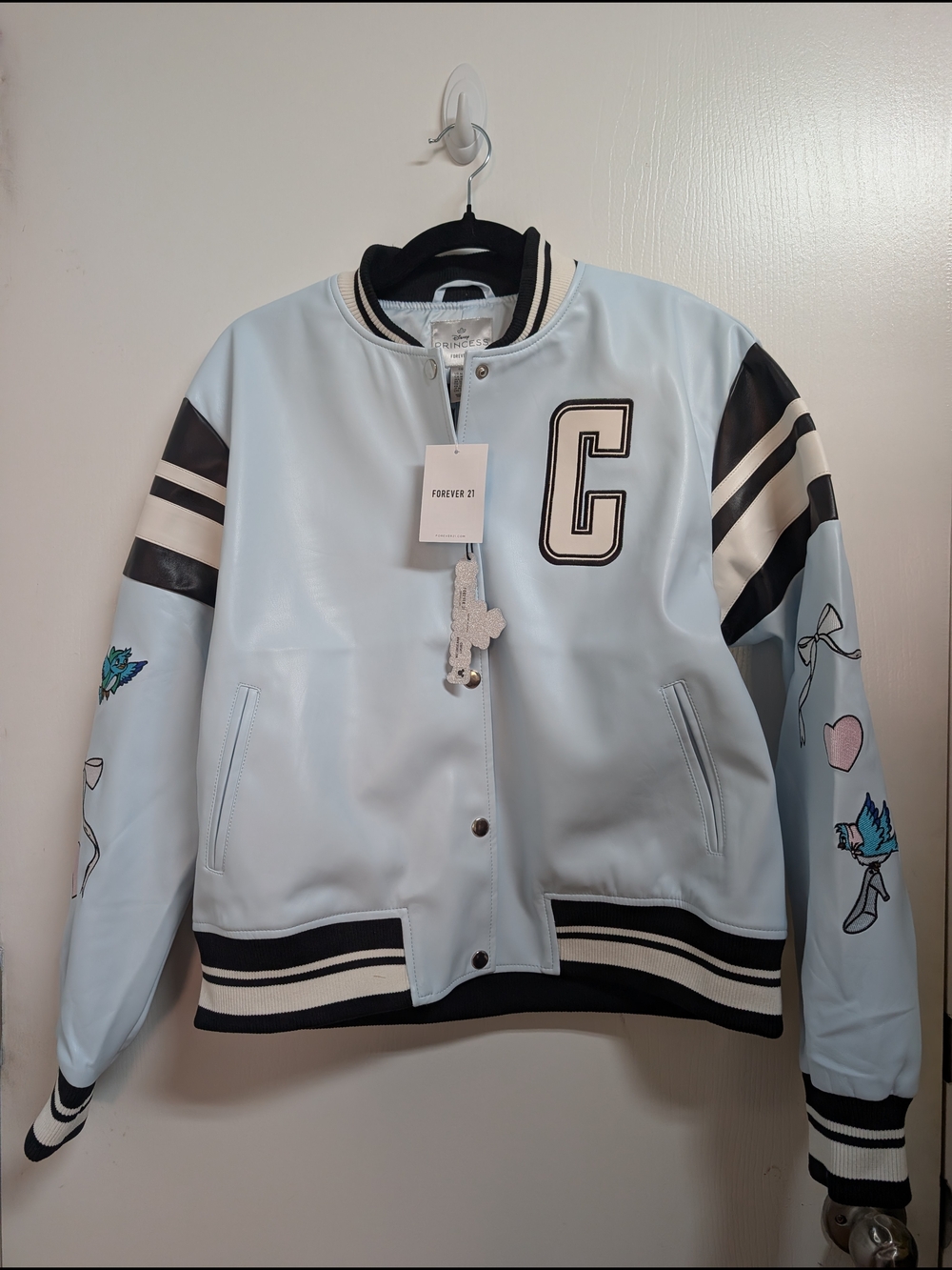 Forever 21 Cinderella Bomber Jacket with Black Trim and Patch